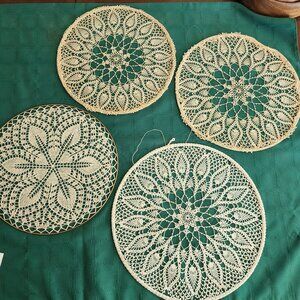 Vintage Beige Round Doily Wall Hanging Ring Decor- Set of 4